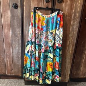 John Mark Vibrant Floral Patchwork Maxi Skirt